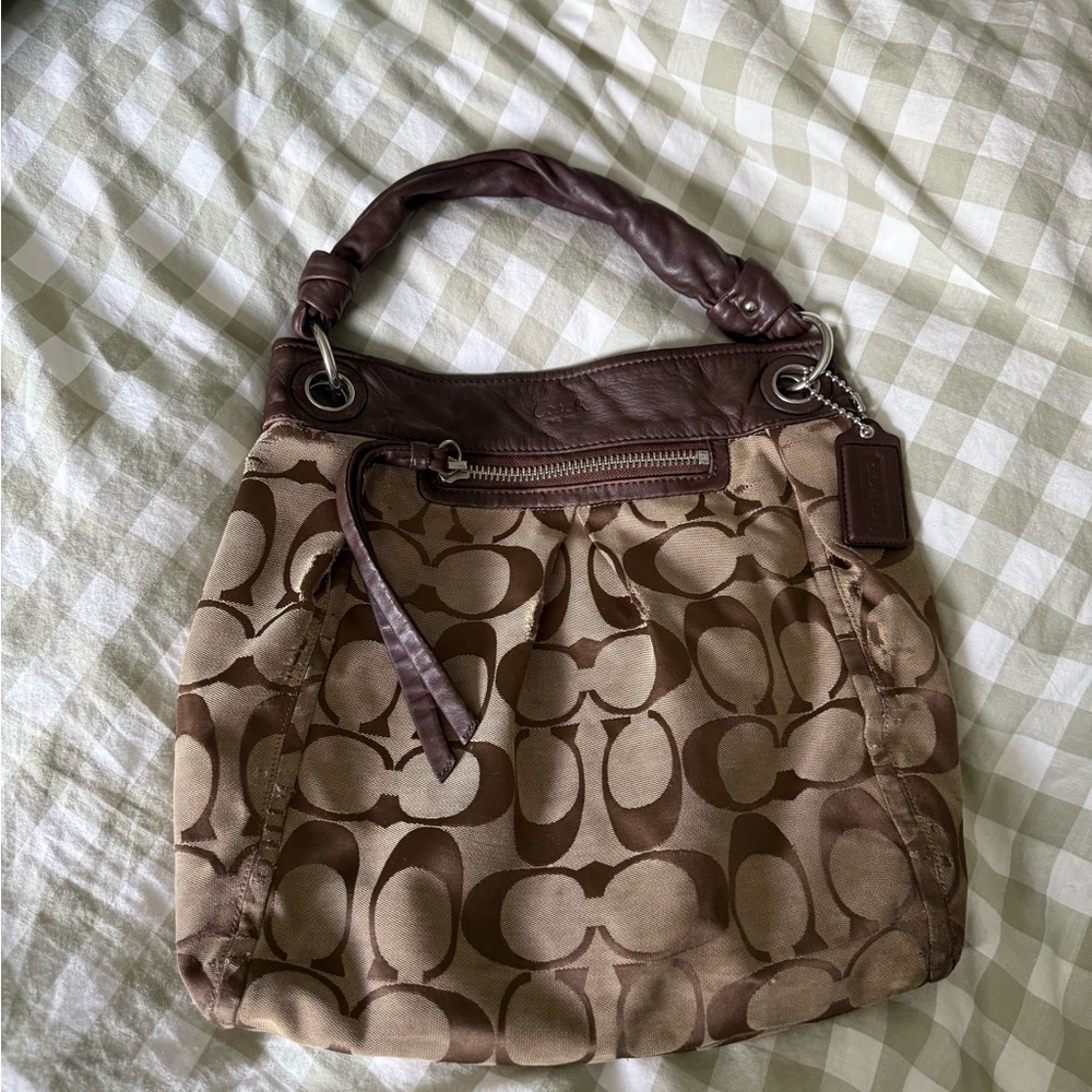 Coach Signature Brown and Tan Shoulder Bag